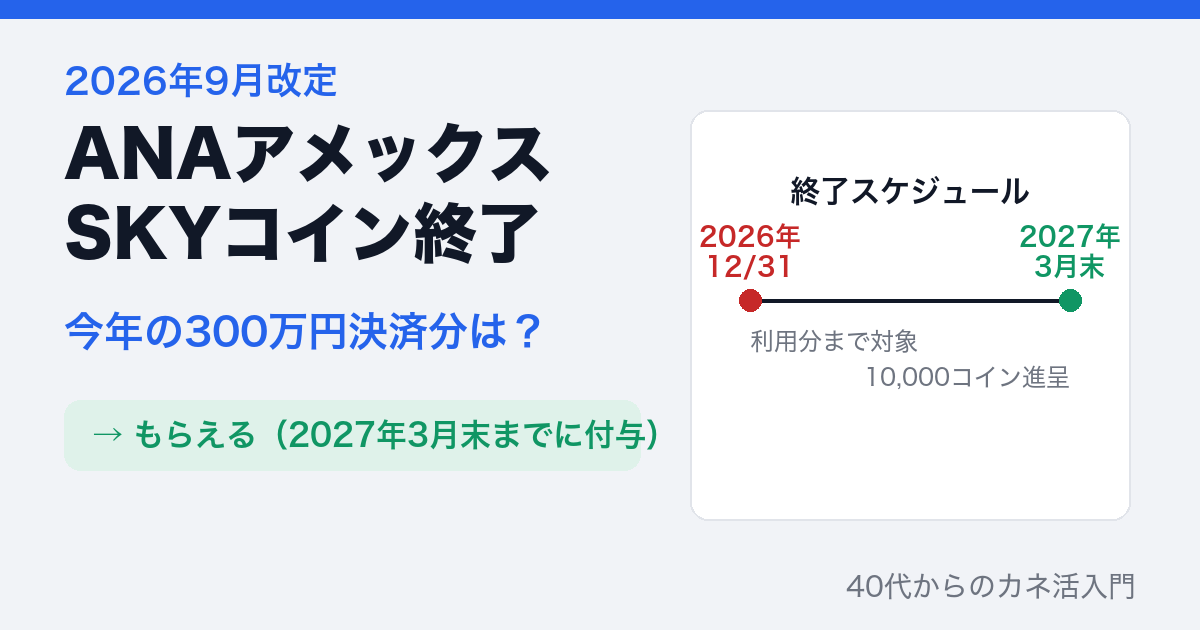 ANAアメックスのSKYコイン終了と2026年12月31日までの対象期間を伝えるアイキャッチ